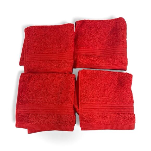 100% Turkish Cotton Washcloth Christmas Holly Berry Red 13’ Set Of 4 - Picture 2 of 7